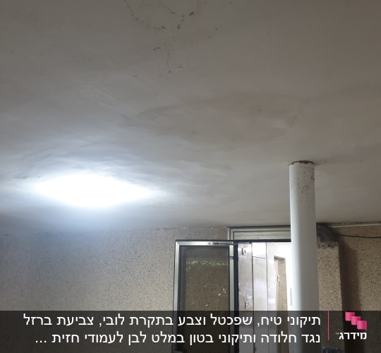 תקרה צבועה עם כתמים כהים ועמוד לבן